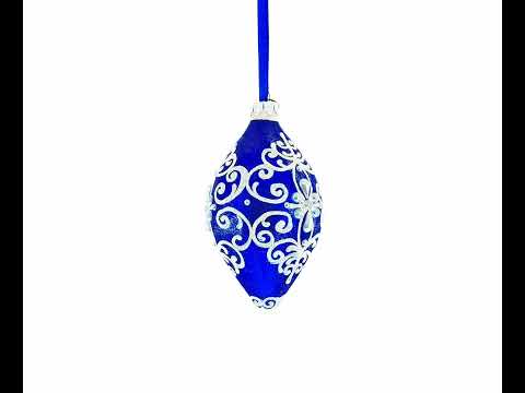 Damask on Blue Glass Rhombus Christmas Ornament