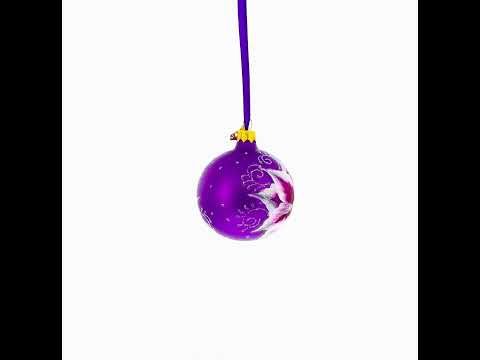 Purple Lily Blossoms Glass Ball Christmas Ornament 3.25 Inches