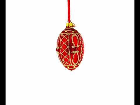 Red Jewel on Red Glass Egg Ornament 4 Inches