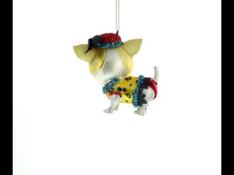 Chic Chihuahua Blown Glass Christmas Ornament