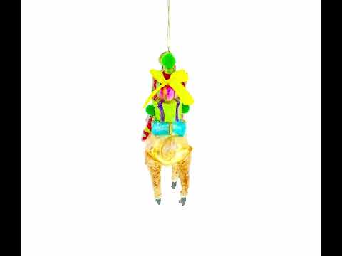 Colorful Lama Carrying Gifts Blown Glass Christmas Ornament