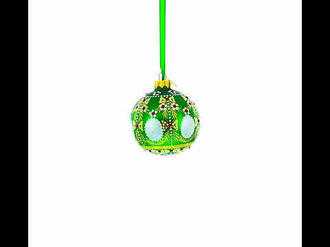 1908 Alexander Palace Royal Egg Green Blown Glass Ball Christmas Ornament 3.25 Inches