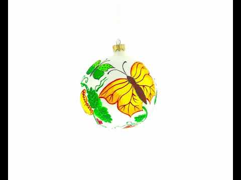 Delicate Butterflies on Blown Glass Ball Christmas Ornament 4 Inches