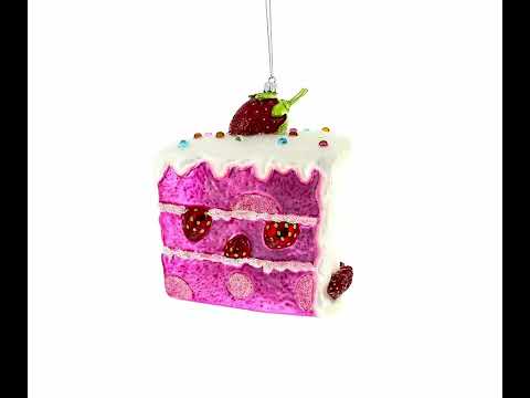 Trozo de tarta de fresa - Adorno navideño de vidrio soplado
