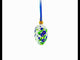 White with Blue Floral and Green Leaf Accents Mini Glass Egg Ornament 2.9 Inches