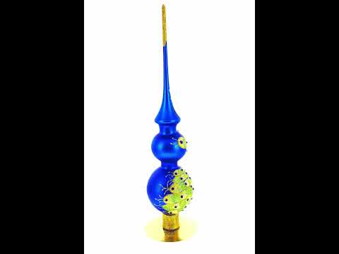 Peacock Double Ball Mouth Blown Glass Christmas Tree Topper 16 Inches