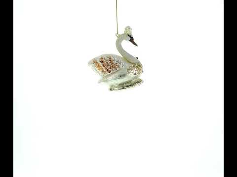 Elegant Royal Swan Adorned with Pearls Blown Glass Christmas Ornament