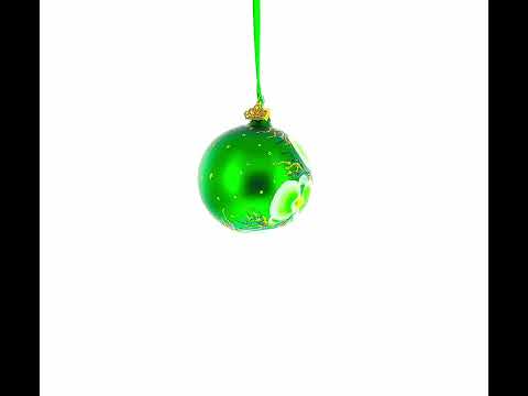 Tropical Green Orchid Elegance Blown Glass Ball Christmas Ornament 3.25 Inches