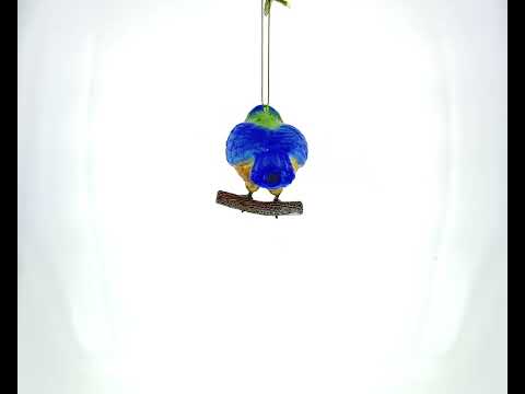 Vibrant Bluebird in Multicolored Splendor - Blown Glass Christmas Ornament