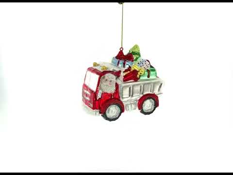 Viaje por carretera navideño de Papá Noel: un camión lleno de regalos - Adorno navideño de vidrio soplado