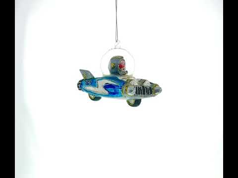 Santa Riding Spaceship Blown Glass Christmas Ornament