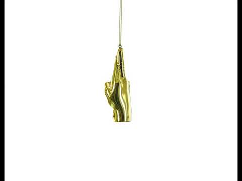 Golden Lucky Crossed Fingers Sign Language Blown Glass Christmas Ornament