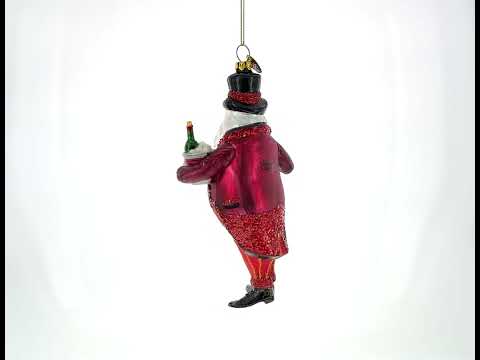 Papá Noel brindando con una copa de vino tinto - Adorno navideño de vidrio soplado