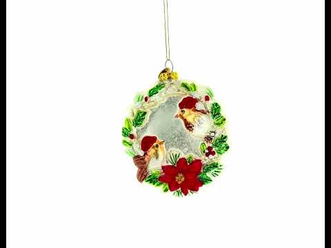 Birds on a Wreath - Blown Glass Christmas Ornament