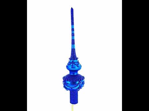 Dimensional Blue Jewels Chandelier on Red Mouth Blown Glass Christmas Tree Topper 11 Inches