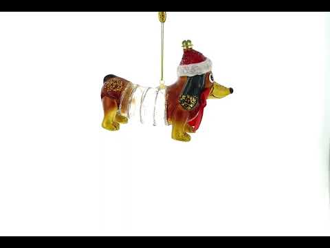 Retro Stretching Slinky Dog Blown Glass Christmas Ornament