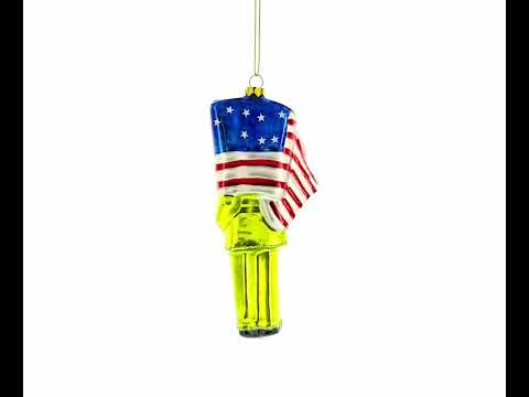 USA Army Soldier with Flag Blown Glass Christmas Ornament