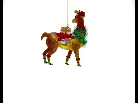 Festive Lama with Gifts - Blown Glass Christmas Ornament