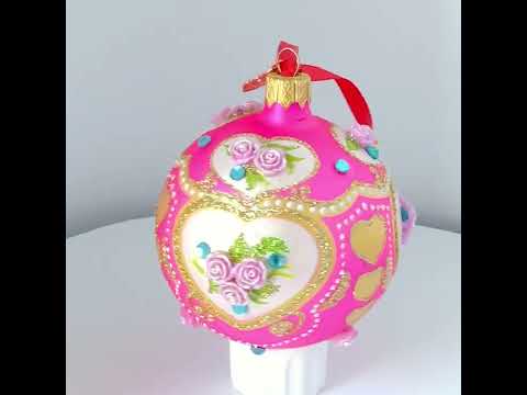 Three-Dimensional Roses on Pink Blown Glass Ball Christmas Ornament 3.25 Inches