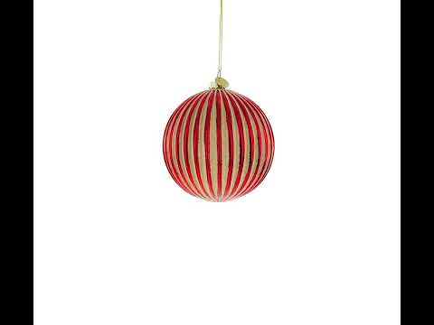 Elegant Red and Radiant Gold Ribbed - Blown Glass Christmas Ornament