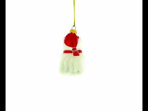 White Cat Wearing Red Scarf Mini Glass Christmas Ornament