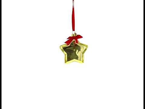 Golden Star Adorned with Red Bow Glass Christmas Ornament