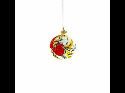 Adonis Flowers in White Blown Glass Ball Christmas Ornament