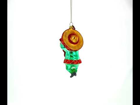 Chihuahua Dog in Sombrero Playing Guitar Blown Glass Christmas Ornament