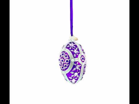 Purple Flowers on Purple Glass Egg Ornament 4 Inches