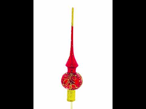 Red Paisley Mouth Blown Glass Christmas Tree Topper 11 Inches