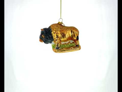 Majestic Bison Blown Glass Christmas Ornament