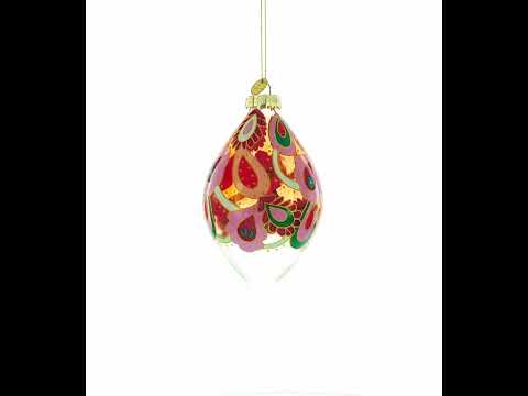 Paisley Design Teardrop Glass Christmas Ornament