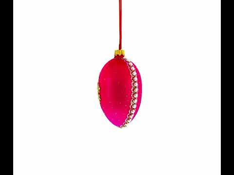 Italian Fashion House Pearl Buckle on Pink Glass Egg Christmas Ornament 4 Inches