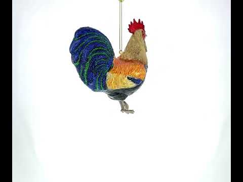 Vibrant Rooster Glass Christmas Ornament