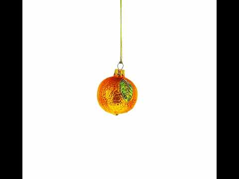 Orange with Shiny Leaf Glass Christmas Ornament 3 Inches