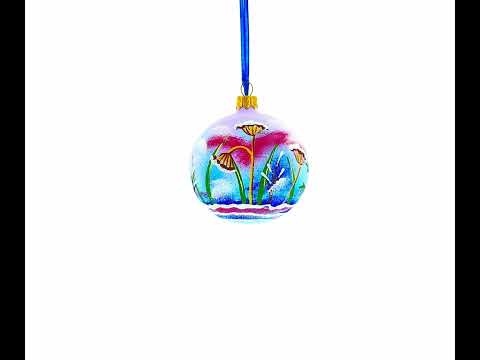 Charming Bunny Rabbit and Bird Whimsical Blown Glass Ball Christmas Ornament  3.25 Inches