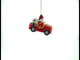 Heroic Santa Firefighter in Fireman Truck Blown Glass Christmas Ornament