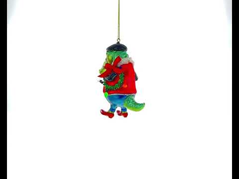 Quirky Alligator Wearing Costume - Blown Glass Christmas Ornament