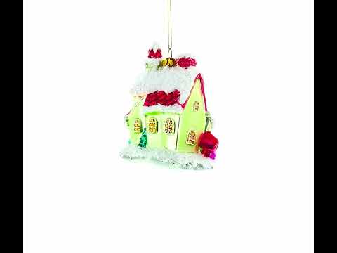 Winter Wonderland Snow-Covered House Blown Glass Christmas Ornament