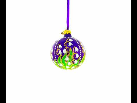 Lilies of the Valley on Purple Royal Blown Glass Ball Christmas Ornament 3.25 Inches