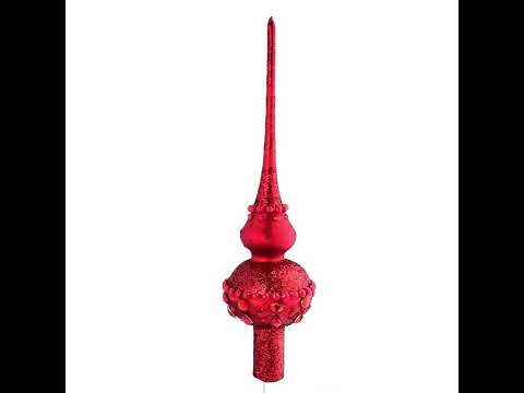 Dimensional Red Jewels Chandelier on Red Mouth Blown Glass Christmas Tree Topper 11 Inches