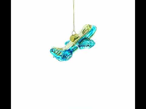 Blue Airplane Blown Glass Christmas Ornament