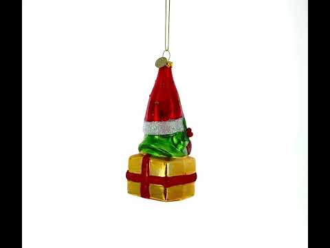Gnome Bearing Gifts - Blown Glass Christmas Ornament