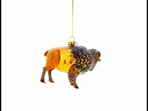 Majestic Walking Bison Blown Glass Christmas Ornament