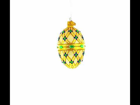 Green Jewels on Champagne Glass Egg Christmas Ornament 4 Inches