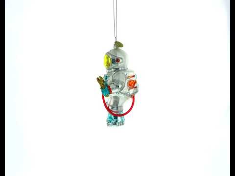 Astronaut in Open Space Glass Christmas Ornament