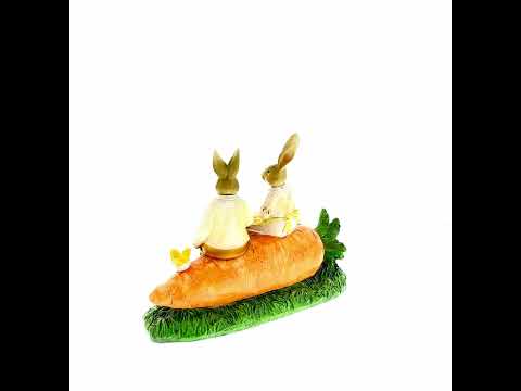 Bunny Couple in Love Sitting on a Carrot Figurine