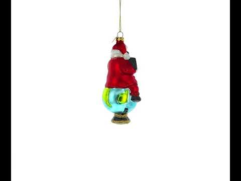 Teacher Santa on World Globe Blown Glass Christmas Ornament