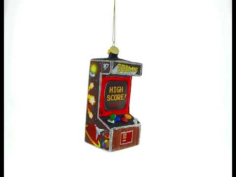 Nostalgic Joystick Journeys: Arcade Game Machine - Blown Glass Christmas Ornament