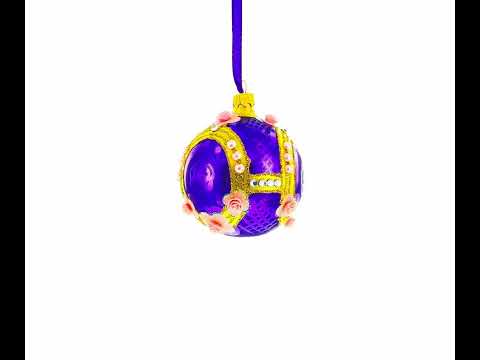 Milan Designer Luxury Earrings on Purple Blown Glass Ball Christmas Ornament 3.25 Inches